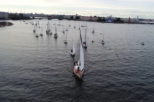 St. Petersburg, Russia - July 24, 2017: Festival of yachts in St. Petersburg on the river neve. Sailing yachts in the river.