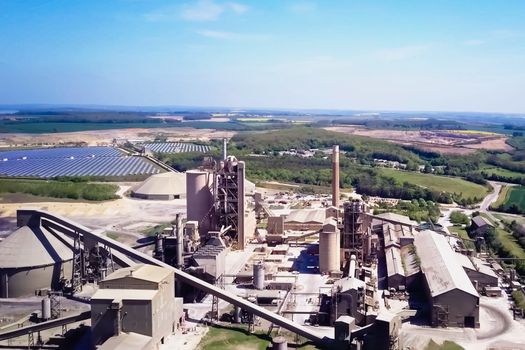 Large cement plant. The production of cement on an industrial scale in the factory.