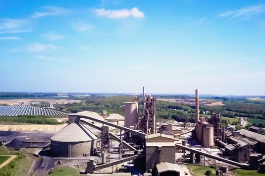 Large cement plant. The production of cement on an industrial scale in the factory.