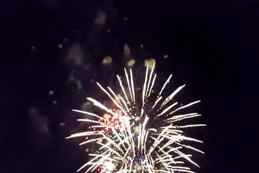 Festive salute in the night sky. Explosions of fireworks.