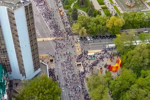 Moscow, Russia - May 9, 2017: The procession of people on May 9 on the day of victory. Immortal regiment