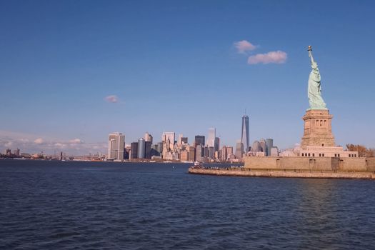 New York, USA - October 15, 2017: Statue of Liberty is the symbol of America. Free people. The symbol of freedom.