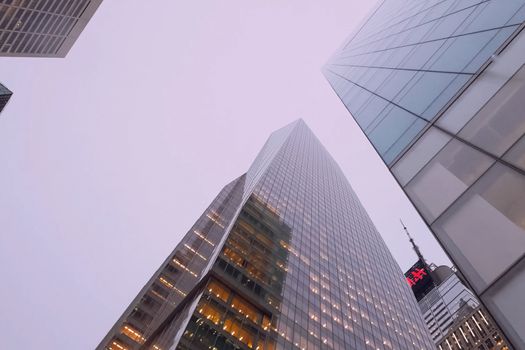 Look up at the skyscrapers of New York. High-rise construction.