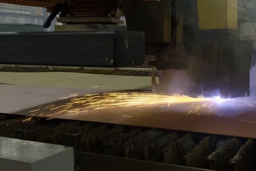 Automatic laser welding machine at the shipyard. Shipbuilding plant, Internal welding workshop m erection of metal structures. The plant in Novorossiysk.