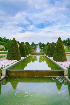 Water cascade in the park in spring