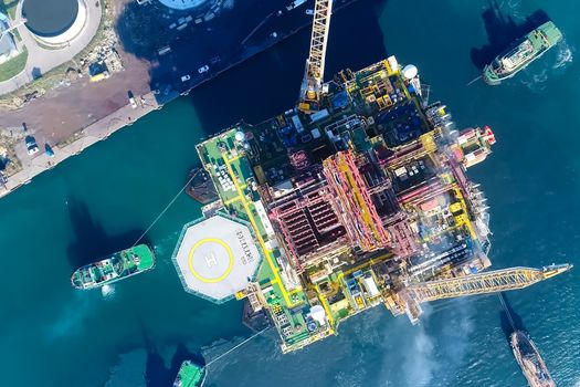 Bergen, Norway - June 27, 2014: Drilling platform in the port. Towing of the oil platform.