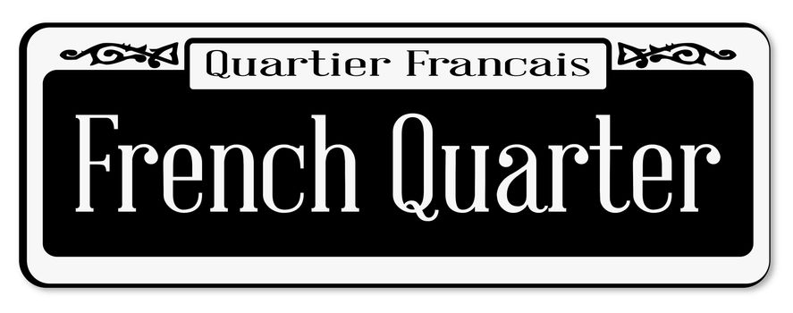 New Orleons street sign of Quartier Francais over a white background