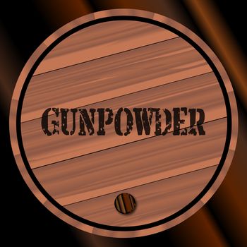 A keg of gunpowder with the name branded