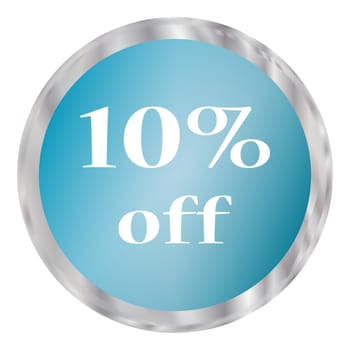 A blue button with the text 10 percent off over a white background