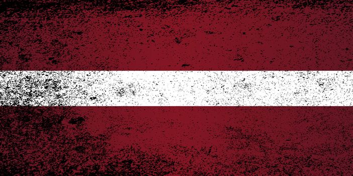 The flag of Latvia in stripes with grunge effect