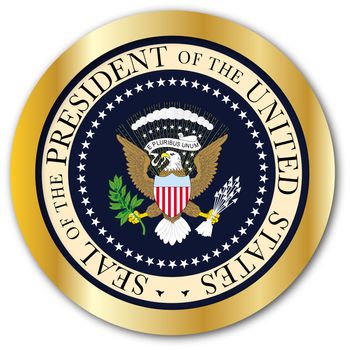 A depiction of the seal of the president of the United States of America as a button