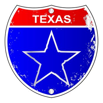 Texas interstate sign with lone star over a white background