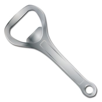 A typical metal bottle opener over a white background