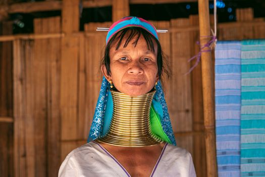 Long Neck Karen woman at hill tribe villages, Chiang Rai Province, Thailand.