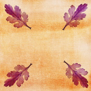 Oak leaves on watercolor background. Ornate, card, frame.