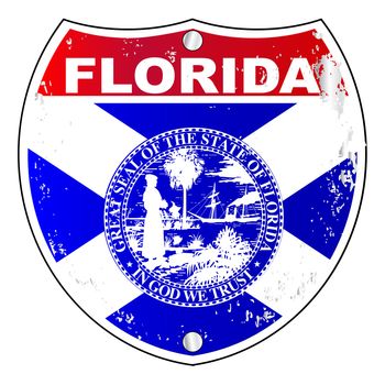 Florida interstate sign with flag cross over a white background