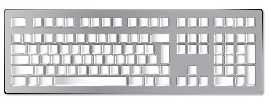 A computer keyboard with blank keys ready for personal shortcuts or tect