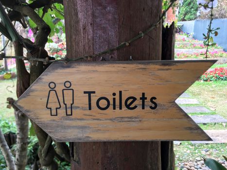 Toilet symbol on wooden floors, male and female bathrooms