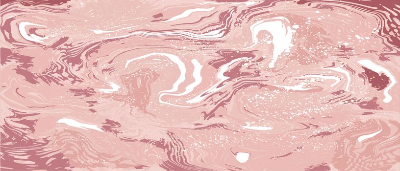 Blush pink swirls luxury background. Rose gold marble texture backdrop. Overlay distress grain. For wallpapers, banners, posters, cards, invitations, design covers, presentation. Vector illustration.