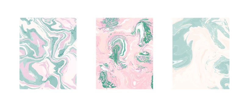 Turquoise and rose gold marble swirls texture background collection. Overlay distress grain. For wallpapers, banners, posters, cards, invitations, design covers, presentation. Vector illustration.