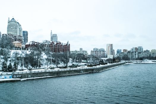 Dnipro city landscape in winter. The photo can be used for weather forecast