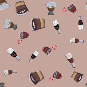 Seamless pattern with Christmas chocolate desserts. Cute endless background New year and Christmas. Vector illustration.