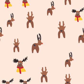 Christmas ugly sweater reindeer seamless pattern. Festive endless design. Holiday decor wrapping paper, background. Colorful vector illustration in flat cartoon style.