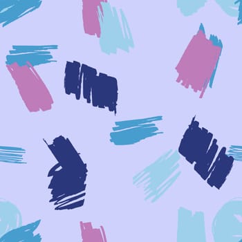 Colorful modern seamless pattern with pink, teal, blue brush strokes on lilac background. Design for wrapping paper, wallpaper, fabric print, backdrop. Vector illustration.