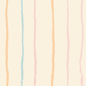 Pastel color vertical textured lines on cream color trendy seamless pattern background. Design for wrapping paper, wallpaper, fabric print, backdrop. Vector illustration.