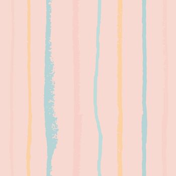 Pastel color vertical textured lines on pink seamless pattern background. Design for wrapping paper, wallpaper, fabric print, backdrop. Vector illustration.