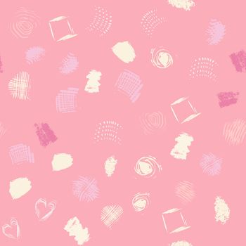 Pink and cream geometric shapes seamless pattern with hand drawn texture colorful background. Design for wrapping paper, wallpaper, fabric print, backdrop. Vector illustration.