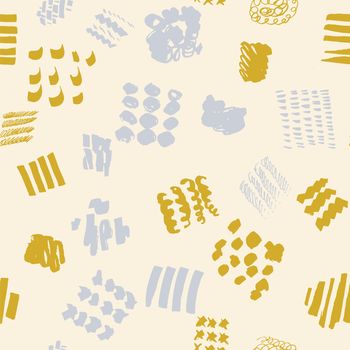 Mustard and grey trendy seamless pattern with hand drawn texture background. Design for wrapping paper, wallpaper, fabric print, backdrop. Vector illustration.