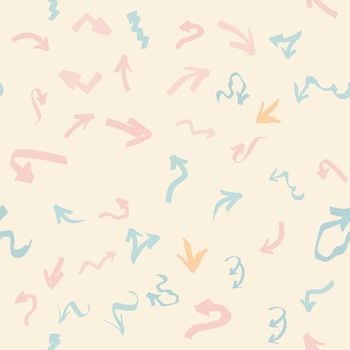 Pink and turquoise graffiti arrows seamless pattern on cream ethnic background. Tribal hand drawn backdrop. Design for wrapping paper, wallpaper, fabric print, backdrop. Vector illustration.