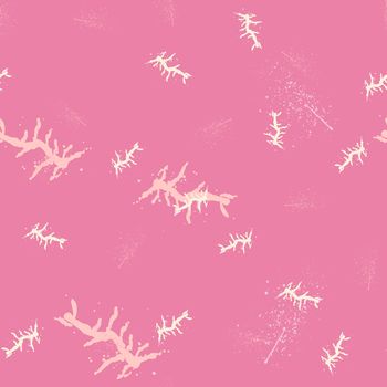 Cream sea coral on pink trendy seamless pattern with hand drawn textures background. Design for wrapping paper, wallpaper, fabric print, backdrop. Vector illustration.