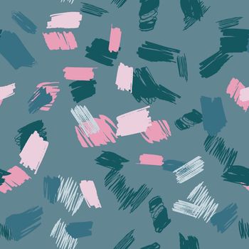 Teal and pink brush strokes abstract modern seamless pattern natural color background. Design for wrapping paper, wallpaper, fabric print, backdrop. Vector illustration.