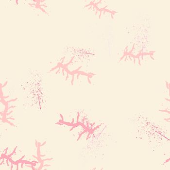 Pink sea coral trendy seamless pattern with hand drawn textures background. Design for wrapping paper, wallpaper, fabric print, backdrop. Vector illustration.