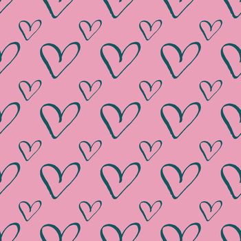 Teal hearts on pink trendy seamless pattern romantic valentine colorful background. Design for wrapping paper, wallpaper, fabric print, backdrop. Vector illustration.