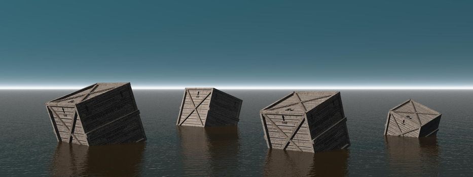 lost box in the middle of the sea and sky - 3d rendering