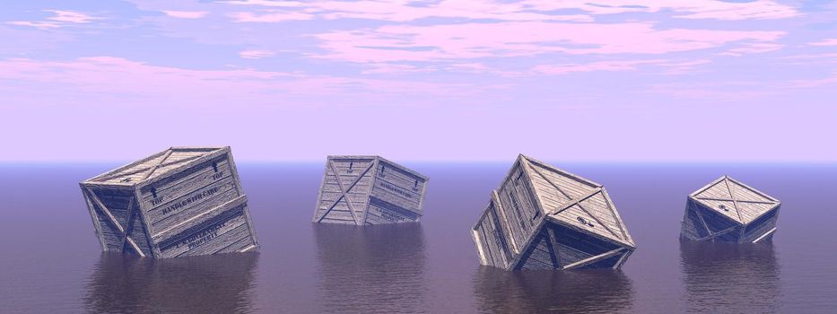 lost box in the middle of the sea and sky - 3d rendering