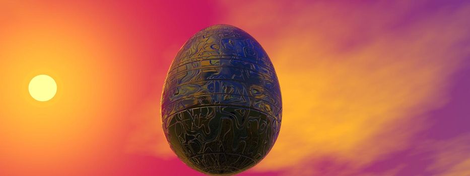 beautiful Easter egg at sunset and sky - 3d rendering