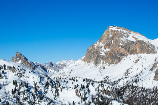 Dolomities Dolomiti Italy in wintertime beautiful alps winter mountains and ski slope Cortina d'Ampezzo Col Gallina mountain peaks famous landscape skiing resort area