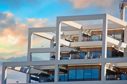 A white office building with classic architecture