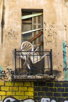 Athens, Greece - October 13, 2019: Abandoned house at Athens downtown - exarchia Greece