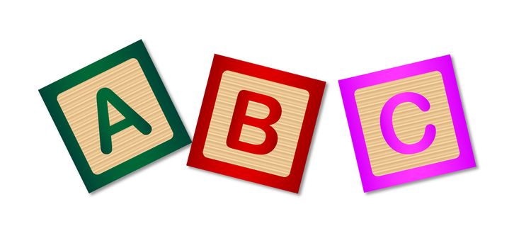 Wooden blocks with the letters ABC over a white background