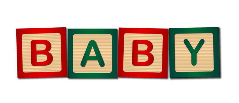 Childs wooden blocks making up the word baby