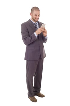 happy business man on the phone, full length, isolated