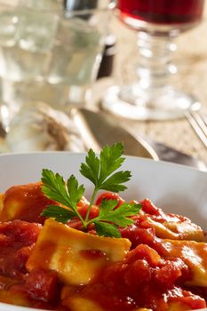 ravioli with tomato sauce on a plate