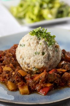 hungarian goulash with bread dumpling