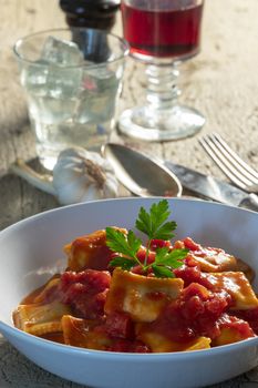 ravioli with tomato sauce on a plate