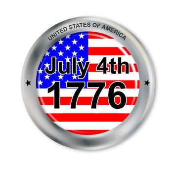 A United States of America button with flag as a button with July 4th 1776 isolated on white